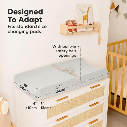 Image of 2-Pack Organic Changing Pad Covers for Girl,Boy, Neutral - 100% Cotton Changing Table Pad Cover,Soft Baby Nursery Diaper Changing Pad Sheets,Contour Changing Pads Liners,Change Pad Cover (French Gray)