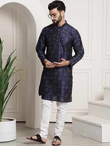 Image of SOJANYA (Since 1958 Men's Silk Blend Printed Kurta and Churidar Pyjama Set