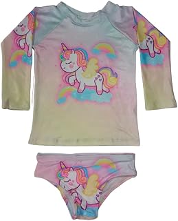 Unicórnio Camisa Térmica Proteção Solar (UV+50) Menina + Biquini Infantil FPS 50 Conjunto Infantil Moda Praia