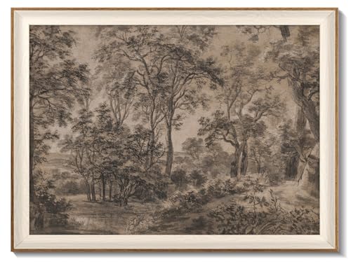 Framed Canvas Wall Art for Living Room Decor, Vintage Neutral Brown Woodland Landscape Painting Farmhouse Canvas Prints Artwork, Antique Wall Pictures Decor for Bedroom Gallery Office, Bathroom Wall Decor - 16x24Inch