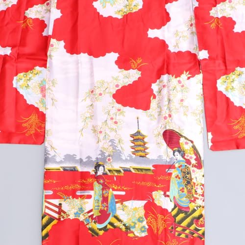 Kimono Japonés Tradicional Rojo para Mujer Vestido de Seda Imitada 3