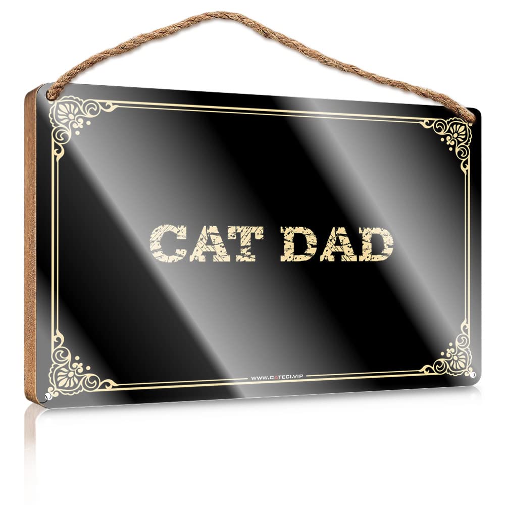 MAHQPZXSF Farmhouse Bathroom Sign Cat Dad Wooden Sign Bathroom Signs Funny Front Porch Decor Ideas(15X28CM)