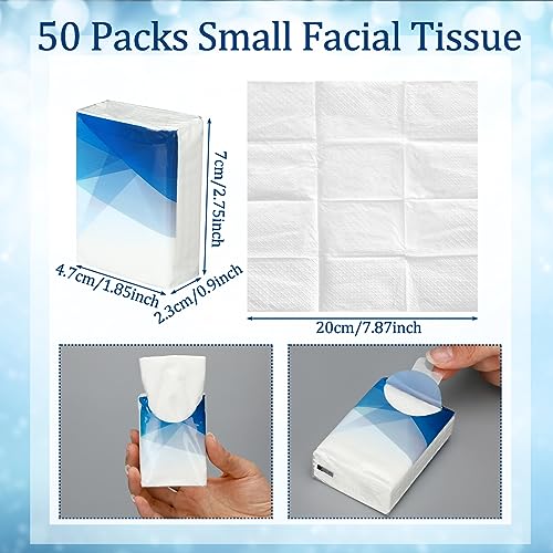 Image of Ctosree 50 Pack Geometric Pocket Tissues Travel Packs Bulk 500 Sheet Small Tissues Bulk Packs 3 Ply Mini Travel Size Paper Individual Pocket Size