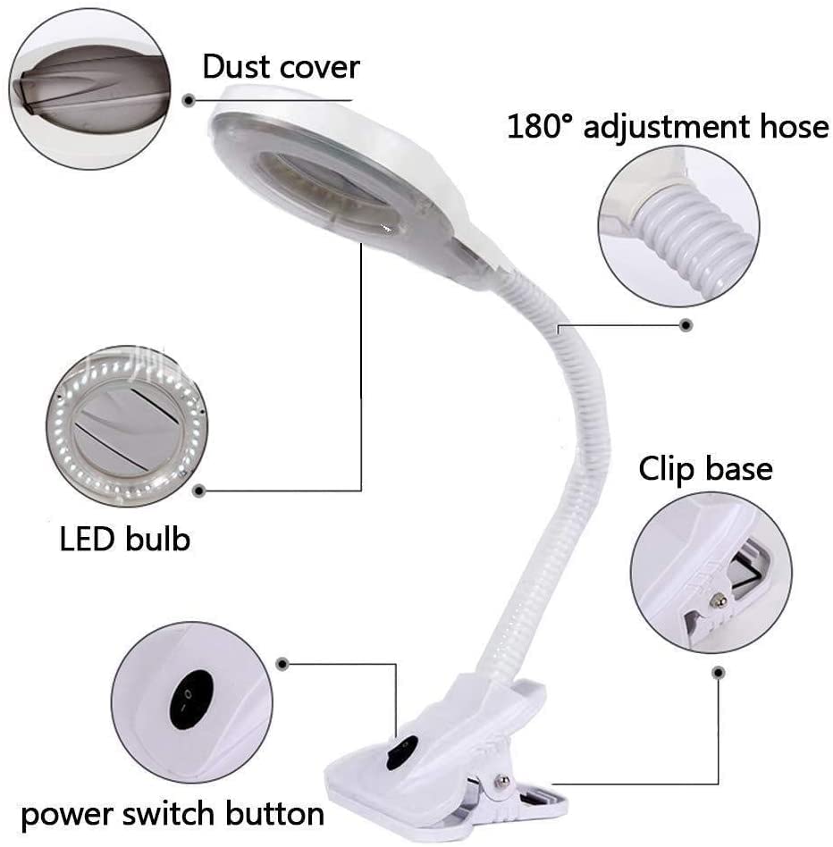 Lente d'Ingrandimento 3X, Lampada con Clip, Regolazione a 180 Gradi, Tipo da Tavolo, Lampada Portatile con Clip, Lente d'Ingrandimento con Luce LED Interessante