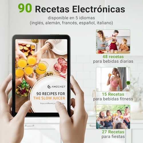 AMZCHEF 200W Licuadora prensado en frio - Licuadora de chunte de 108MM para verduras y frutas entera - Silencioso extractor de zumos y verduras antigoteo con función inversa y filtro de doble capa