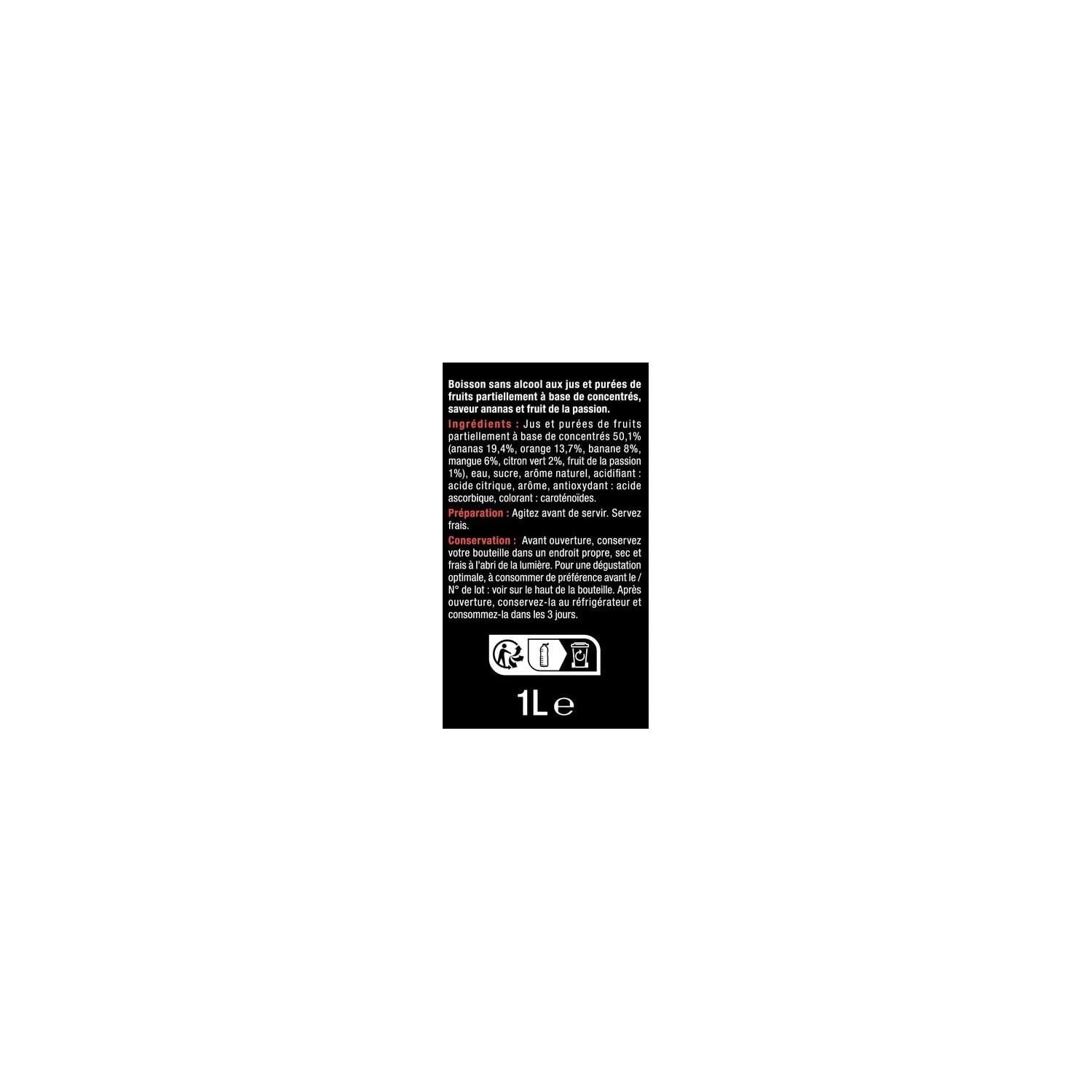 Un goût tropical et vitaminé pour vos apéritifs — CARREFOUR SELECTION Boisson Façon Planteur saveur ananas et fruit de la passion, 1L - Lot de 4