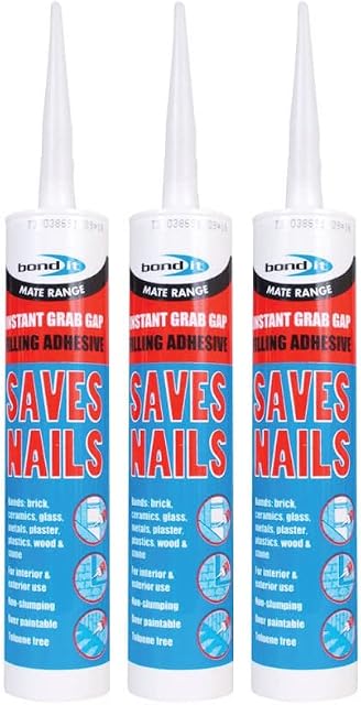(Pack of 3) Bond IT Saves Nails Instant Grab Adhesive - Wood, Brick, Metal Plastic No Nails