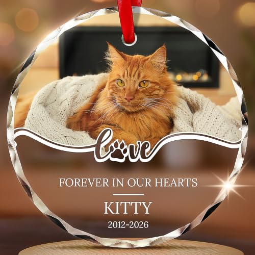 Image of Pet Memorial Ornament 2026, Personalized Cat Photo Christmas Keepsake