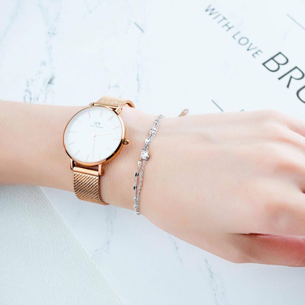 Yoursfs Heart Link Bracelets For Women Rose Gold/Silver Double Link Bracelets Cubic Zirconia Thin Chain Adjustable Jewelry Exquisite Layering Fashion - Image 5