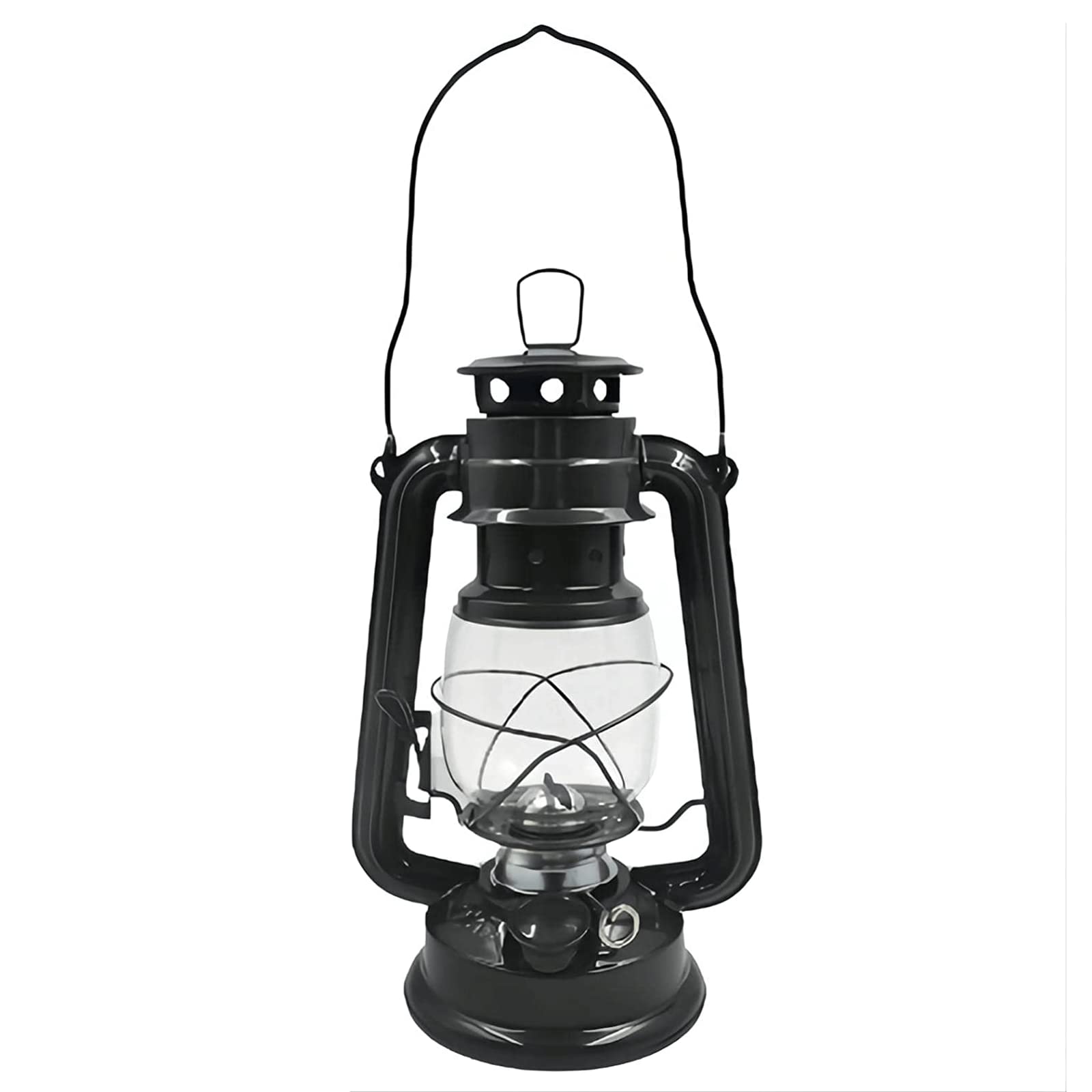Kerosene lamp, 24 cm Iron Hanging Hurricane Lantern for Indoor and Outdoor Use(Black)
