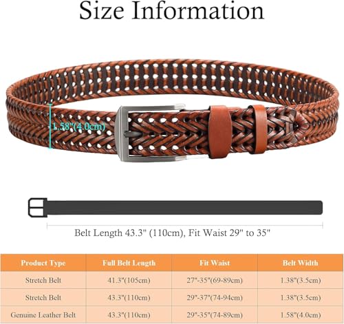 Braided Belt for Men, 1.58" Genuine Leather Woven, Gift Belts for Golfs, Casual Jeans2