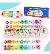 QZMTOY Wooden Number Puzzle for Toddler Activities with Clock,Montessori Toys for 3 Year Old,Shap...