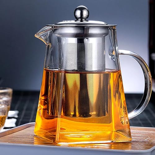 Square Glass Teapot with Infuser, Clear Borosilicate Glass Teapot for Stovetop Safe, (750ml)