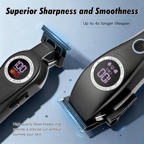 Qreeyx Professional Hair Clippers for Men, 2-in-1 Clipper and Trimmer Set with 7200RPM Motor, Cordless Hair Cutting Kit with LED Display, Adjustable Length Beard Trimmer for Barbers or Home, Mens Gift — view 3