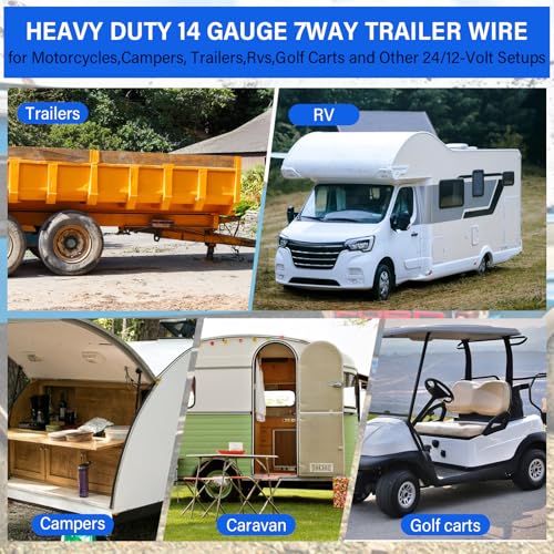 yyzimuqi 100 FT 10-14 AWG 7 Way Trailer Wiring Harness Heavy Duty 7 Wire Trailer Cable CCA 10-14 Gauge 7 Blade Round Conductor Cable Insulated Stranded Copper Clad Aluminum for RV Hitch Campers Trucks by yyzimuqi - Image 4