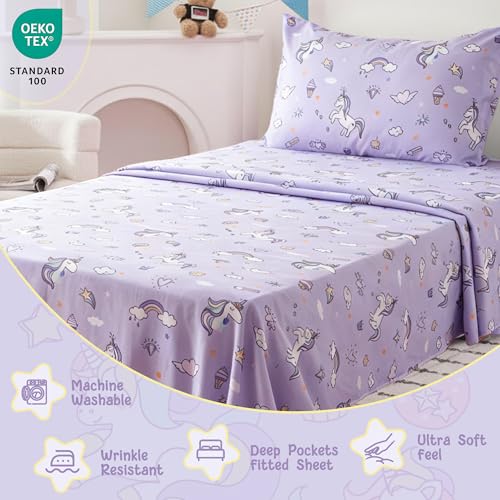 Bunnikins & Clover Unicorn Kids Sheet Set Twin Size, 3 Piece Soft Microfiber Twin Bed Sheets, Deep Pocket Unicorn Sheets Twin for Boys Girls by Bunnikins & Clover - Used condition - Image 3