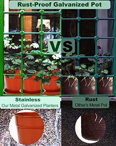 Vensovo 7 Inch Red Brass Metal Plant Pots With Saucer - 4 Pack Large Metal Galvanized Flower Pot With Drainage Hole, Planter Pots With Tray Perfect For Planting And Wedding Party Decor #TOP5