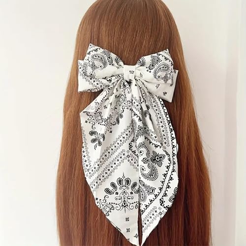 Jazswirl Bow For Hair, 2 Pcs Big Hair Bows For Toddler Girls Women, Black And White Paisley Hair Bow Clips,16X33 Girls Bows For Hair thumb #4
