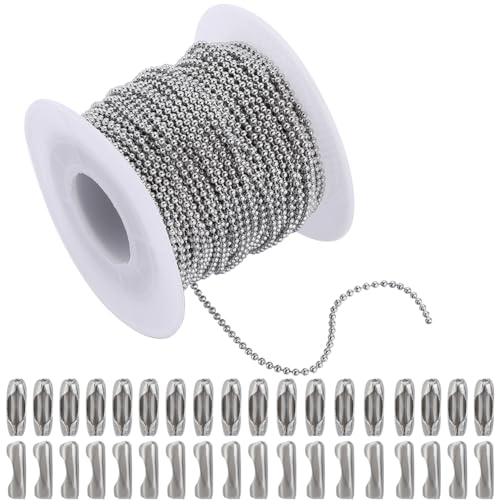 SOFPLATE 65.6 Piedino 1.5mm Catena A Sfera In Acciaio Inossidabile Catene A Sfera con Perline con 50 Pezzi Connettori Catena In Metallo Argento Bobine Rotolo Catene A Sfera per Creazione di Gioielli F