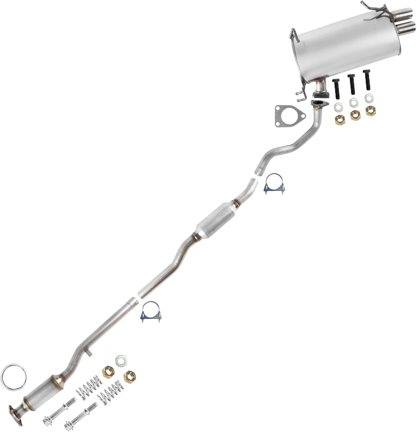 Muffler Exhaust System Kit Compatible with Mitsubishi Outlander AWD 3.0L 2008 2009 2010 2011, Direct Fit Resonator Catalytic Converter Set Replacement Parts with Hardware
