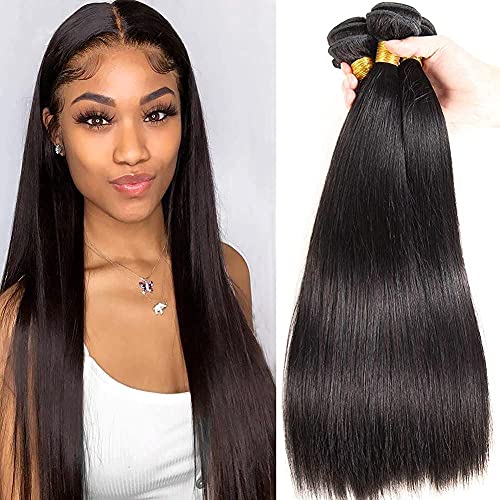 Straight Human Hair Bundles Brazilian Straight Bundles 100% Unprocessed Virgin Hair Bundles 9A Straight Hair 3 Bundles Natural Black (24 26 28)
