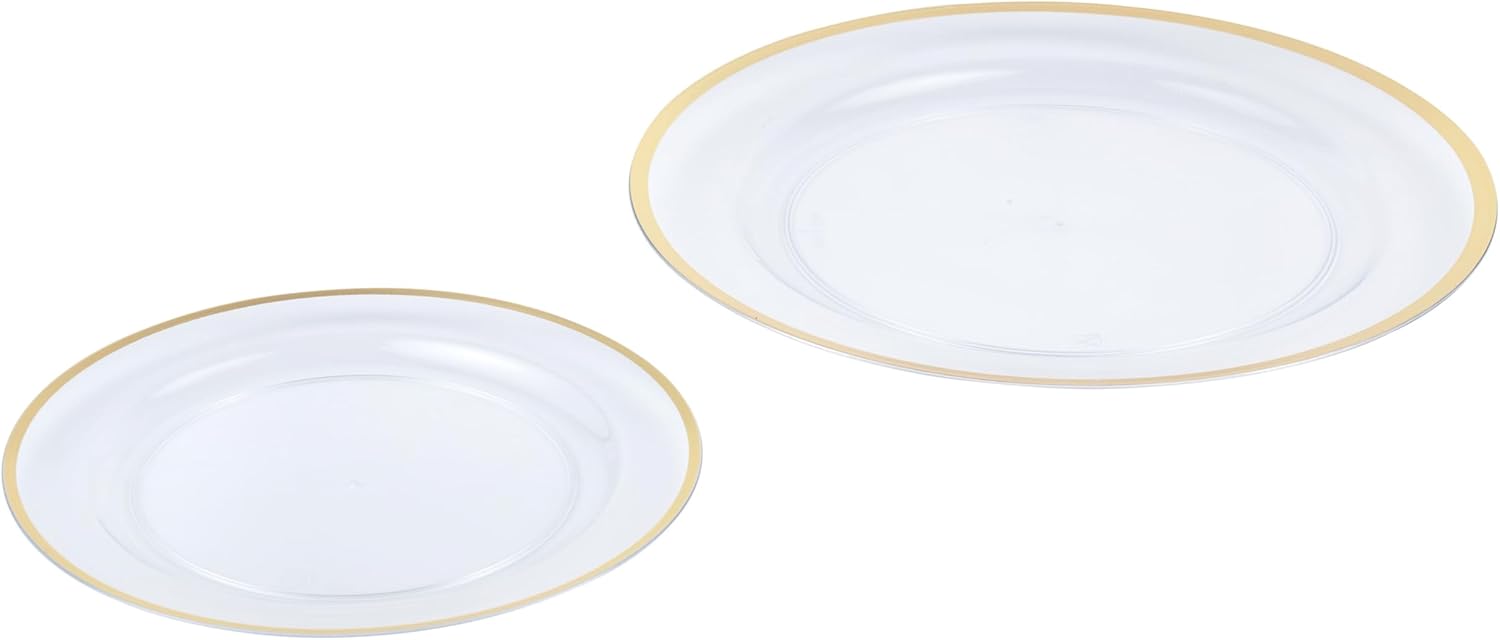 Celebrate It Clear & Gold Dinner and Lunch Plate Set – 40-Piece Plastic Plate Set with Gold Rim for Parties & Events, 8 Pack