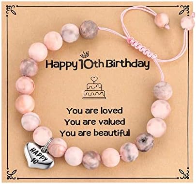10th Birthday Bracelet for Turning 10 years old Girl - Happy 10 Heart Charm Birthday Bracelet Adjustable Jewelry Gift for Little Girls, Birthday Milestone Gift for Age 10-year-old Daughter Granddaughter Niece