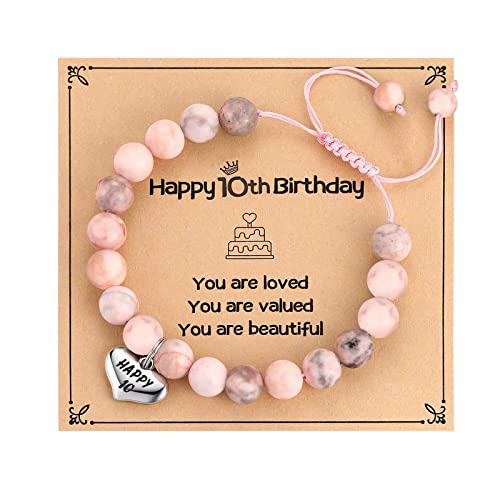10Th Birthday Bracelet For Turning 10 Years Old Girl - Happy 10 Heart Charm Birthday Bracelet Adjustable Jewelry Gift For Little Girls, Birthday Milestone Gift For Age 10-Year-Old Daughter Granddaughter Niece #TOP3