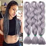 Tess Braids Extensions 60 cm, Jumbo Braids Kanekalon Kunsthaar Zum Einflechten Box Braids Haarverlängerung Zopf 100g/Bündel Haar Braids Extension (1 Stück-Silber Grau)