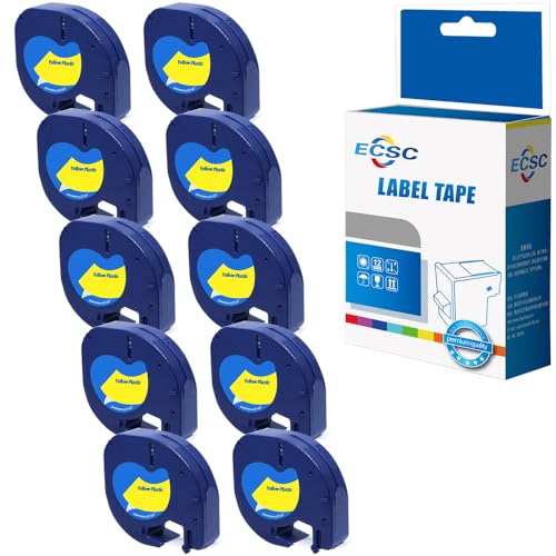 Ecsc Compatible Label Tape Replacement For Dymo Letratag Lt-100H Dymo Letratag Lt-100T Label Tape S0721620 (Black On Yellow, 10-Pack)