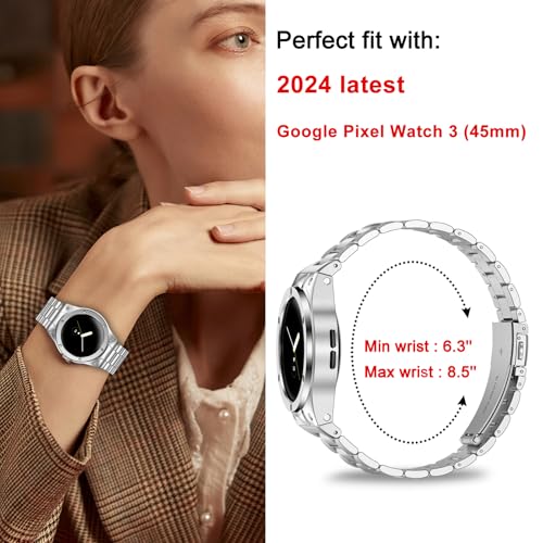 Bracelet en métal compatible Google Pixel Watch avec boîtier antichoc intégré