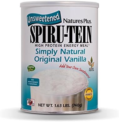 NaturesPlus Simply Natural SPIRU-TEIN Shake - Unsweetened Vanilla - 1.63 lbs, Protein Powder - Meal Replacement - Natural Energy - Supports Diabetic Lifestyle - Vegetarian, Gluten-Free - 32 Servings