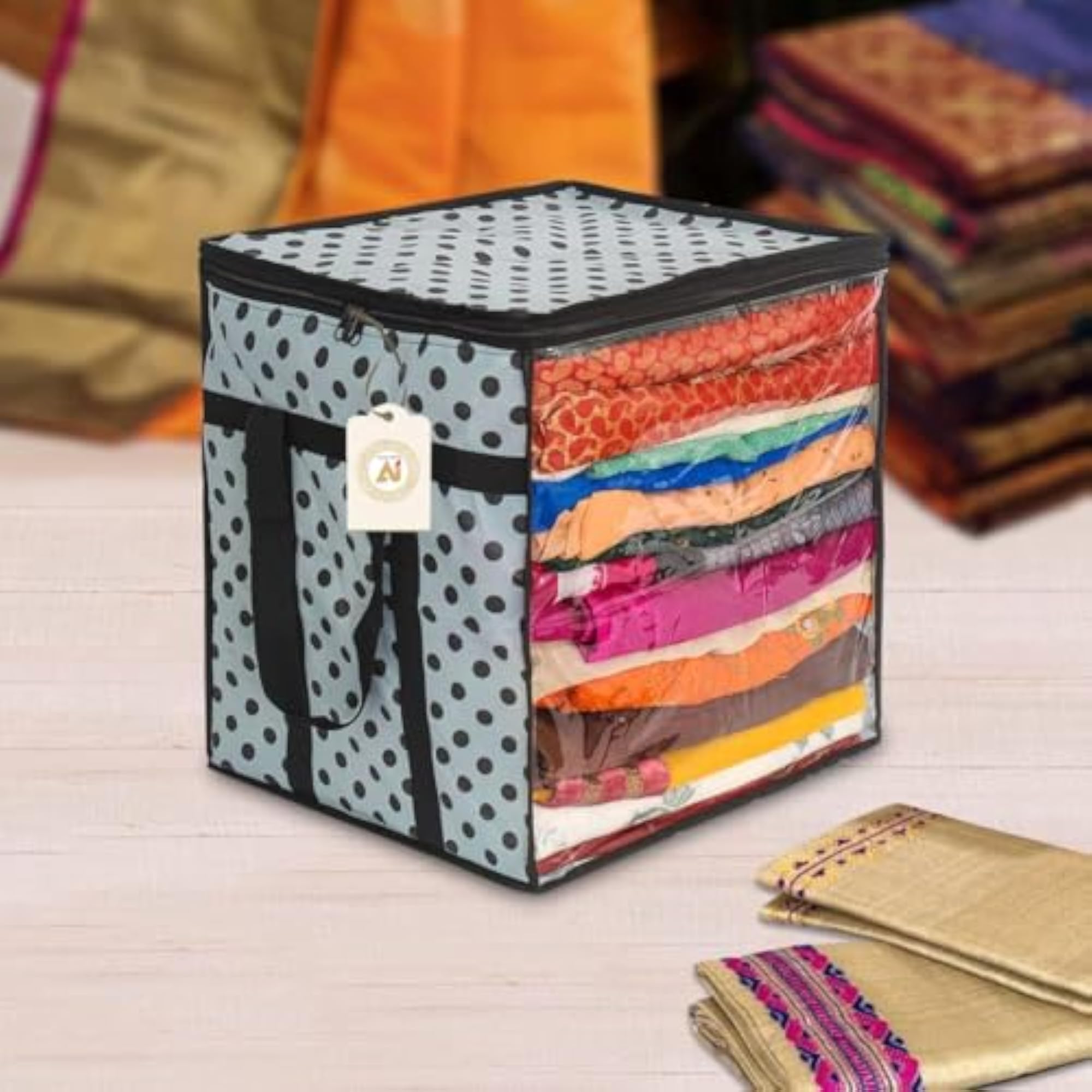 Saree Storage Bag Organizer Box with Transparent Window, Pack of 1