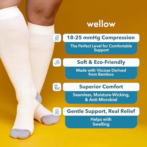 Image of Wellow Knee High Compression Socks for Men & Women - Made with Viscose from Bamboo, Swelling & Pregnancy Support