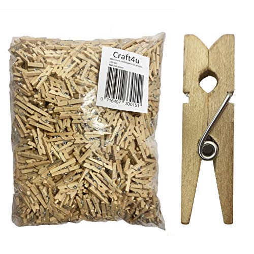 Craft4u 100-Pack of 1 6/16 Inch (35mm, 1.38") Small Clothespins Wood. Mini Natural