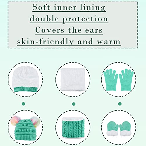 3 Pcs Kids Winter Knitted Beanie Hat Scarf Gloves Set Pompoms Knitted Beanie Mitten Scarves Fleece Lined for Toddler Girl Boy3