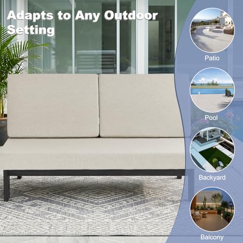 Image of Pia Ricoo 1-Piece Patio Furniture Set, Outdoor Wood Sofa with 4.5-Inch Thick Cushions, All-Weather Conversation Set for Backyard, Deck, Lawn - Light Camel /Drak