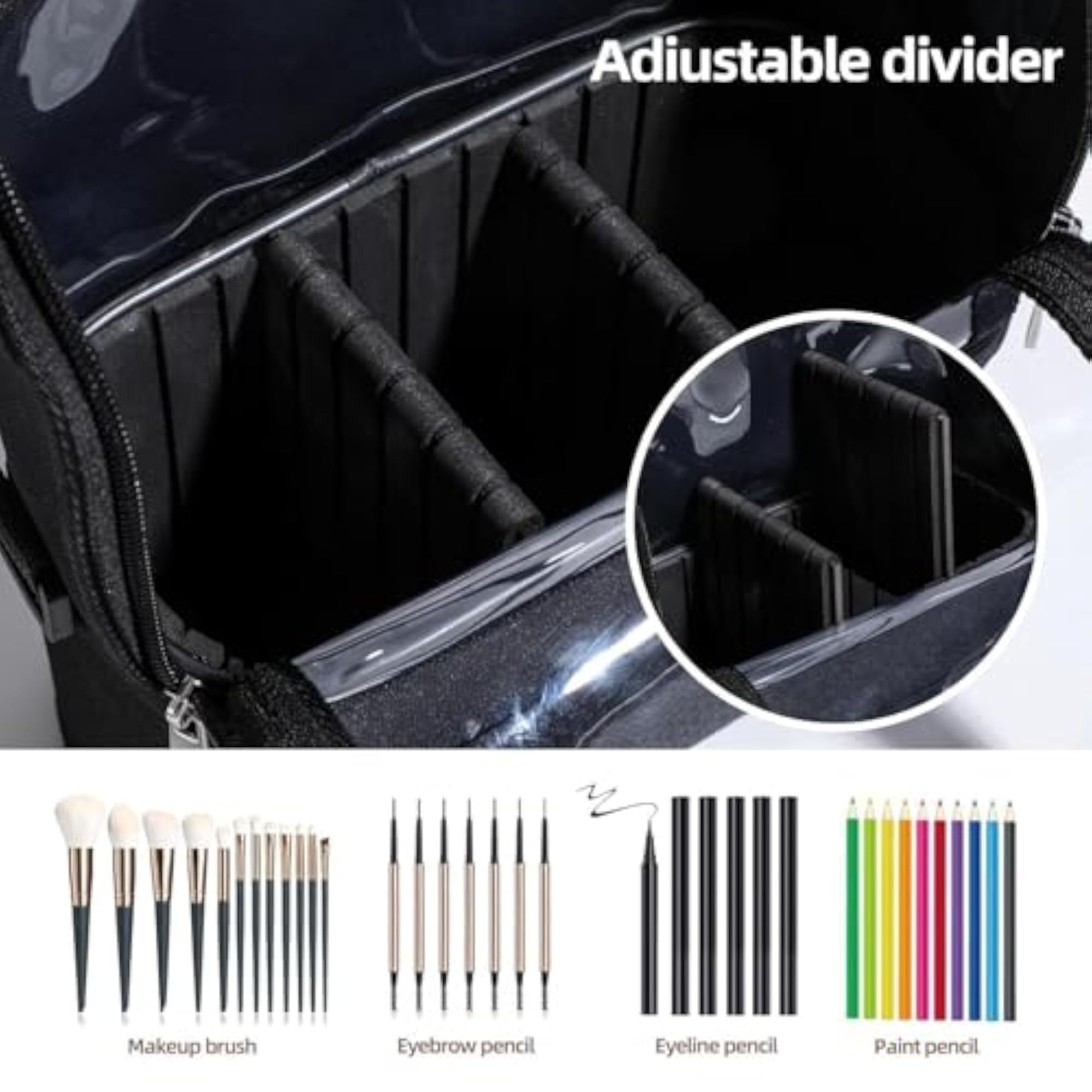 Transparent Makeup Brush Organizer Bag with Shoulder Strap