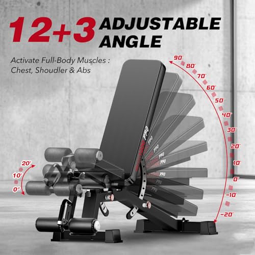 Adjustable Weight Bench, Commercial Grade 1200LB Workout Bench Press Set for Home Gym Strength Training Exercise, Incline Bench with 12+3 Adjustable Backrest&Seat Positions for Full Body Fitness