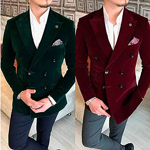 Men's Double Breasted Velvet Blazer Notch Lapel Tuxedos Jacket Wedding Party Coat Casual Wear4