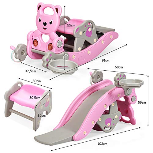COSTWAY 4 in 1 Kinder Spielplatz mit abnehmbarem Hocker, Schaukelpferd & Rutsche & Basketballkorb & Wurfspiel, inkl. 1… – Bild 4