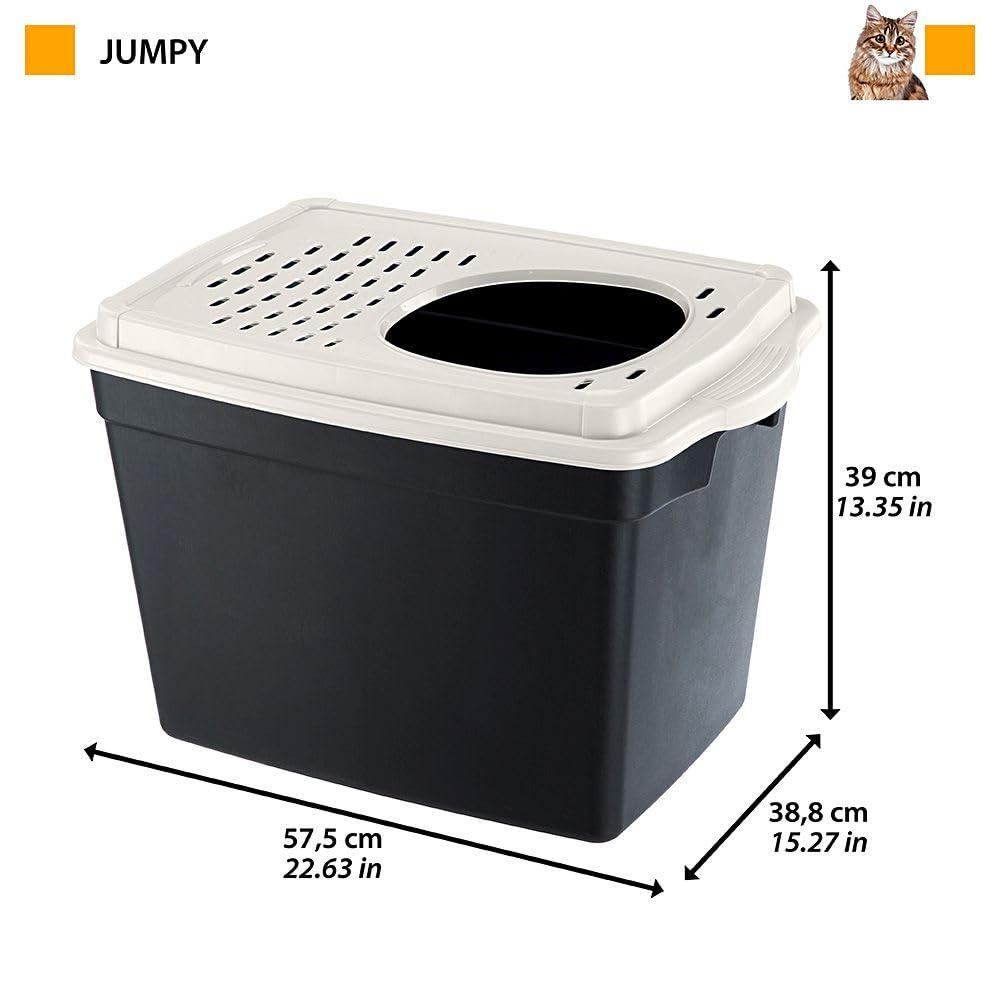 Ferplast Lettiera Gatto, Toilette per Gatti Coperta, con Ingresso dall'alto, Coperchio Forato, 38,8 x 57,5 x h 39 cm, JUMPY Lettiera Gatto Grande, Nero