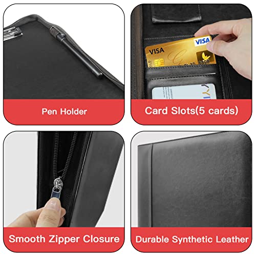 Image of Zippered Portfolio Organizer, WRIYES Leather Padfolio with 3 Ring Binder, Professional Business Binder, Organizer for IPad /Document, Phone & Business Cards, Office Gifts for Men or Women (Black)