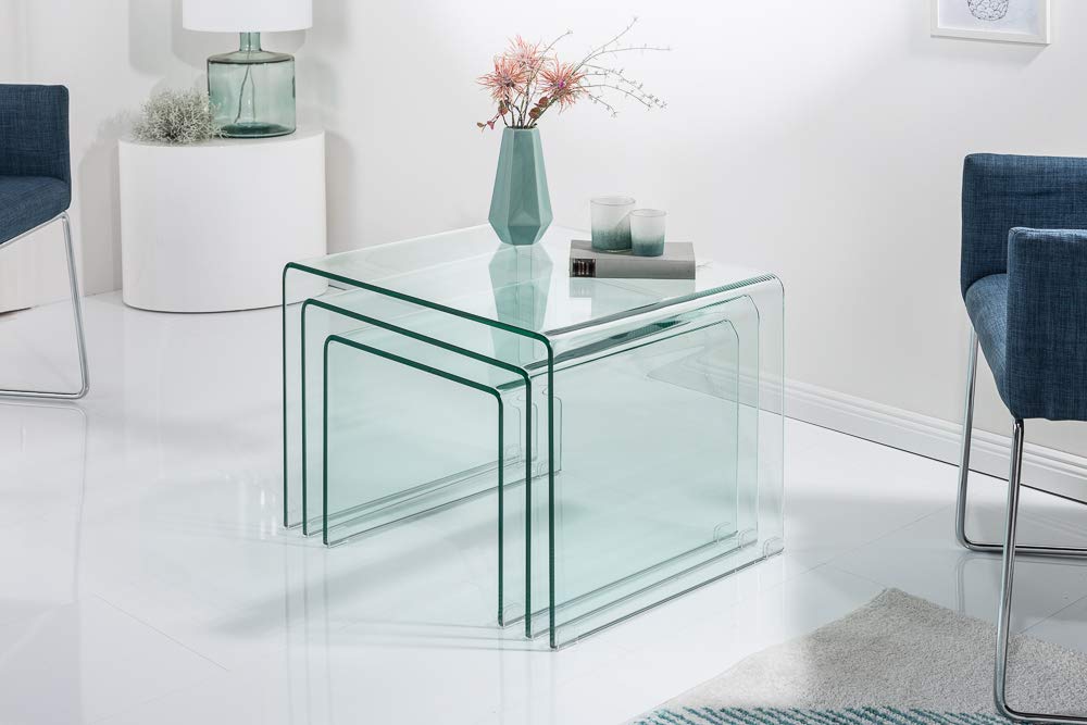 invicta INTERIOR 3er Set Glas Couchtisch FANTOME 60cm Beistelltische transparent Glastisch Tische