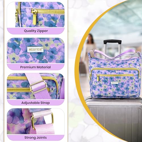 Image of Storite Women's Printed Crossbody Sling Bag | Multi Pocket Lightweight Shoulder Bag | Adjustable Strap Travel Messenger Bag | Boho Design Casual Everyday Purse