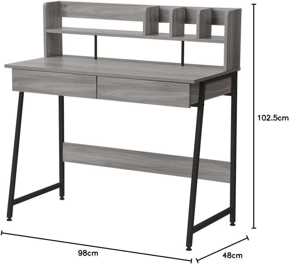Cozynest パソコンデスク 引き出し付き 収納台 ミシン台 学習机 勉強机 グレー