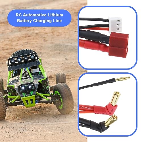 EMSea 2stk Hardcase Anschlusskabel für 2S 7.4V Lithium Akkus RC Car T-Stecker 90° 5.0mm Bananenstecker Lithium Akku Ladekabel 12AWG