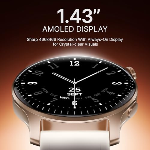 Image of Boat Ultima Prime smartwatch with 1.43 inch AMOLED Display, AOD, Personalized Fitness Nudges, Functional Crown,100+ Sports Modes, Create Your Own Watchface, smartwatch for Man and Woman (Rose Gold)