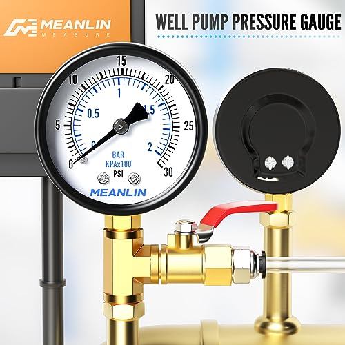 Image of MEANLIN MEASURE 0-30Psi Well Pump Pressure Gauge 1 /4 inch NPT 2 inch FACE DIAL for Pool Sand Filter Water Oil Air Pressure Test Lower Mount, with Teflon Tape