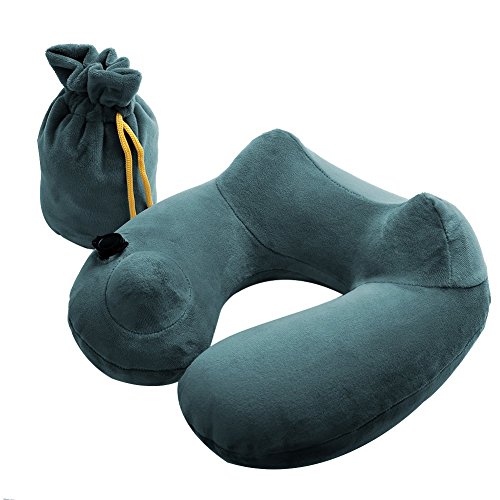 lemaijiaju Cojín cervical hinchable PVC Soft Cojín cervical inflable Almohada de viaje Travel Support Pillow Neck suave y agradable cojín para el Avión Dormir, coche o Tren (Gris)